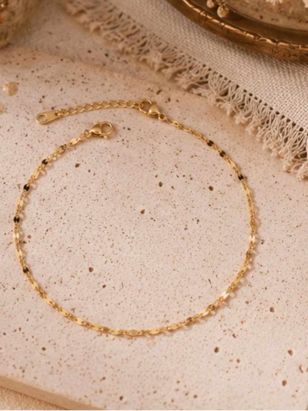Dainty Gold Twist Chain Bracelet Adjustable Minimalist Layering Jewelry